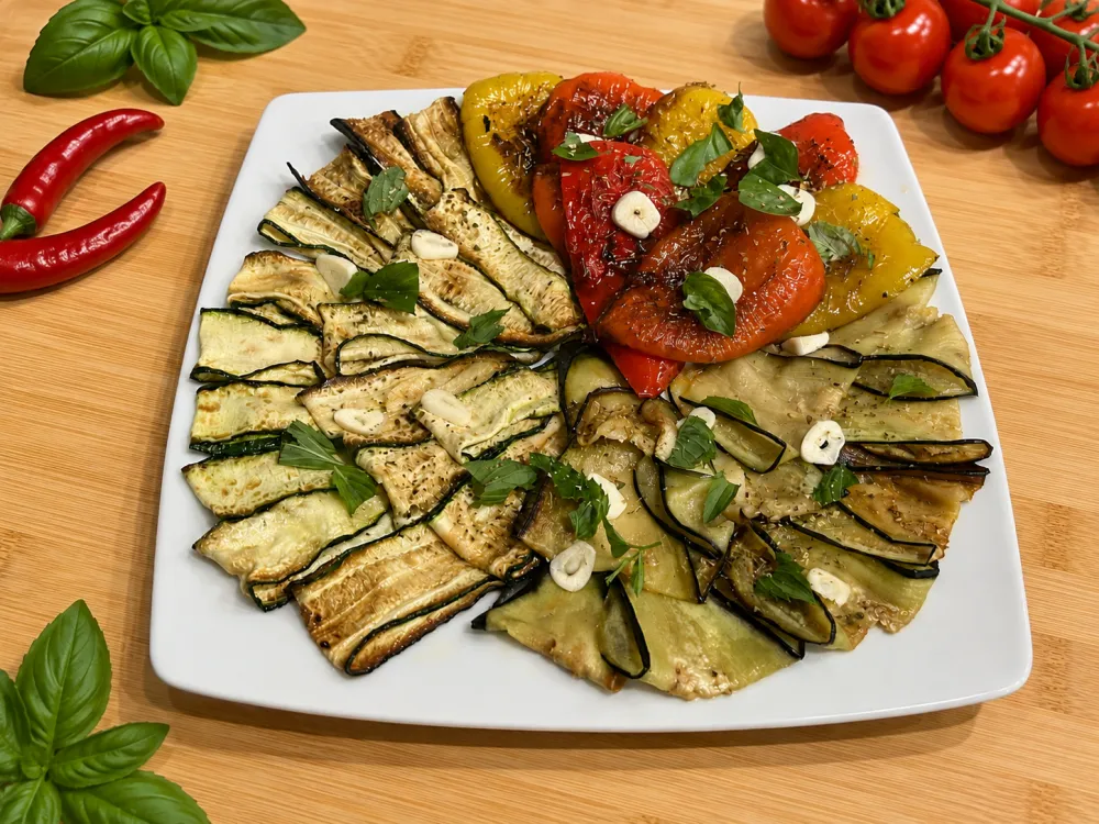 Verdure grigliate – gegrillte Zucchini, Auberginen und Peperoni mit Kräutern
